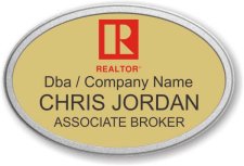 (image for) Red Realtor Oval Gold Prestige Badge with Pebbled Frame