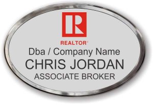 (image for) Red Realtor Oval Silver Prestige Badge with Polished Frame