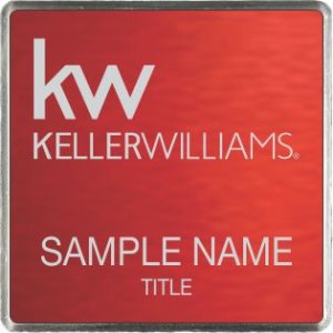 (image for) Keller Williams KW Silver Square Executive Red Anodized Badge