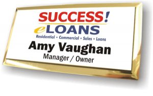 (image for) Success eLoans Executive White Badge w/Gold Frame