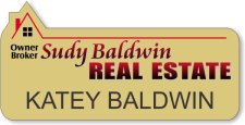 (image for) Sudy Baldwin Real Estate Shaped Gold Badge 3x1.5