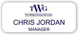 (image for) Wright Group Services - White Name Badge with Blue Lettering