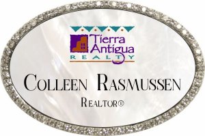 (image for) Tierra Antigua Realty Oval Bling Silver Faux Mother of Pearl badge