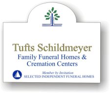 (image for) Tufts Schildmeyer Family Funeral Home Shaped White Logo Only Badge