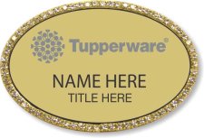 (image for) Tupperware Gray Logo Oval Gold Bling Badge