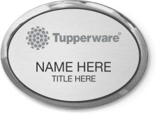 (image for) Tupperware Gray Logo Oval Executive Silver Name Badge