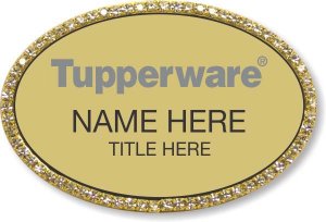 (image for) Tupperware Gray Text - Oval Gold Bling Badge