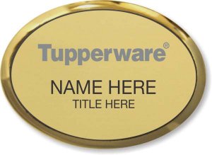 (image for) Tupperware Gray Text - Oval Executive Gold Name Badge