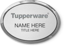 (image for) Tupperware Gray Text - Oval Executive Silver Name Badge