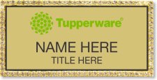 (image for) Tupperware Green Logo Gold Bling Badge
