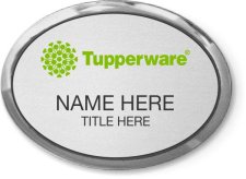 (image for) Tupperware Green Logo Oval Executive Silver Name Badge