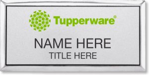 (image for) Tupperware Green Logo Executive Silver Name Badge