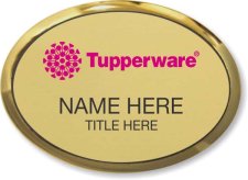 (image for) Tupperware Pink Logo Oval Executive Gold Name Badge