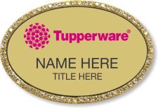 (image for) Tupperware Pink Logo Oval Gold Bling Badge