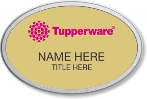 (image for) Tupperware Pink Logo Oval Gold Pebbled Frame Prestige Badge