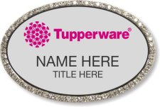 (image for) Tupperware Pink Logo Oval Silver Bling Badge