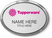 (image for) Tupperware Pink Logo Oval Executive Silver Name Badge