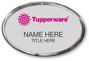 (image for) Tupperware Pink Logo Oval Silver Polished Frame Prestige Badge