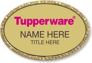 (image for) Tupperware Pink Text - Oval Gold Bling Badge