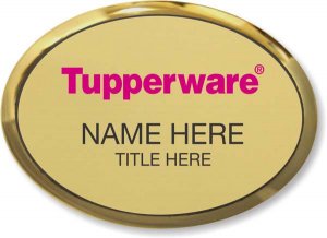 (image for) Tupperware Pink Text - Oval Executive Gold Name Badge