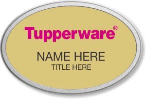 (image for) Tupperware Pink Text - Oval Gold Pebbled Frame Prestige Badge