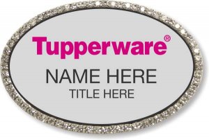 (image for) Tupperware Pink Text - Oval Silver Bling Badge