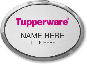 (image for) Tupperware Pink Text - Oval Executive Silver Name Badge