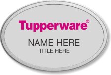 (image for) Tupperware Pink Text - Oval Silver Pebbled Frame Prestige Badge