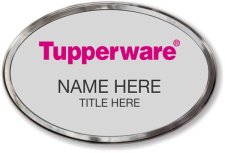 (image for) Tupperware Pink Text - Oval Silver Polished Frame Prestige Badge