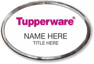 (image for) Tupperware Pink Text - Oval White Polished Frame Prestige Badge