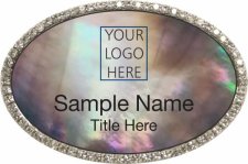 (image for) Custom Logo Silver Oval Bling Black Pearl Badge