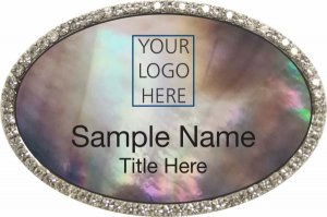 (image for) Custom Logo Silver Oval Bling Black Pearl Badge