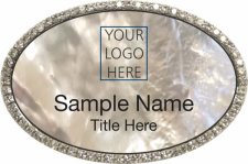 (image for) Custom Logo Silver Oval Bling White Pearl Badge