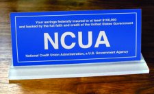 (image for) NCUA Slant Base Sign -Your savings federally insured to at least $100,000