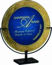 (image for) Gold/Blue Round Acrylic Art Plaque with Iron Stand - Extra Large