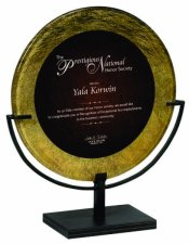 (image for) Gold/Burgundy Round Acrylic Art Plaque with Iron Stand - Extra Large