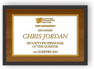 (image for) Universal Protection Service 1000 Broadway Security Pro of the Quarter Plaque