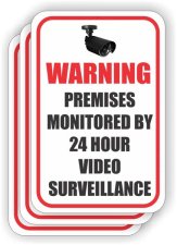 (image for) Warning Premises Monitored by 24 Hour Video Surveillance Sign (3 Pack)