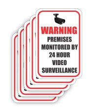 (image for) Warning Premises Monitored by 24 Hour Video Surveillance Sticker (5 Pack)