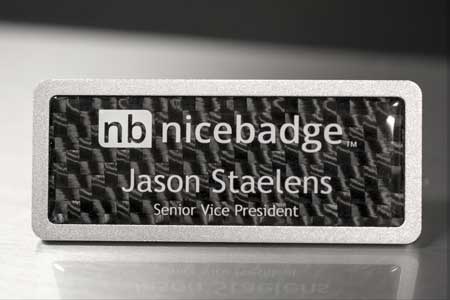 Silver Pebbled Carbon Fiber Name Badge